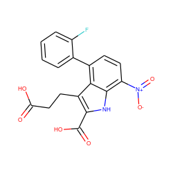 O=C(O)CCc1c(C(=O)O)[nH]c2c([N+](=O)[O-])ccc(-c3ccccc3F)c12 ZINC000299871743