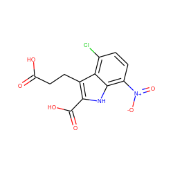 O=C(O)CCc1c(C(=O)O)[nH]c2c([N+](=O)[O-])ccc(Cl)c12 ZINC000299860807