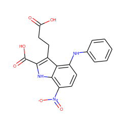 O=C(O)CCc1c(C(=O)O)[nH]c2c([N+](=O)[O-])ccc(Nc3ccccc3)c12 ZINC000299871033