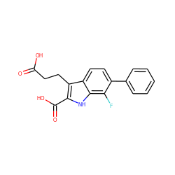 O=C(O)CCc1c(C(=O)O)[nH]c2c(F)c(-c3ccccc3)ccc12 ZINC000206123018