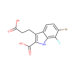 O=C(O)CCc1c(C(=O)O)[nH]c2c(F)c(Br)ccc12 ZINC000206119013