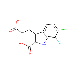 O=C(O)CCc1c(C(=O)O)[nH]c2c(F)c(Cl)ccc12 ZINC000206127795