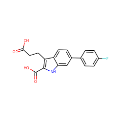 O=C(O)CCc1c(C(=O)O)[nH]c2cc(-c3ccc(F)cc3)ccc12 ZINC000206122393