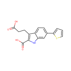 O=C(O)CCc1c(C(=O)O)[nH]c2cc(-c3cccs3)ccc12 ZINC000206136285