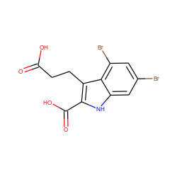 O=C(O)CCc1c(C(=O)O)[nH]c2cc(Br)cc(Br)c12 ZINC000103297401