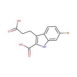 O=C(O)CCc1c(C(=O)O)[nH]c2cc(Br)ccc12 ZINC000103297412