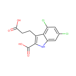 O=C(O)CCc1c(C(=O)O)[nH]c2cc(Cl)cc(Cl)c12 ZINC000000004763