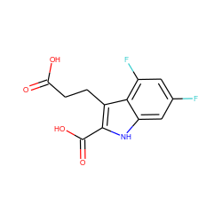 O=C(O)CCc1c(C(=O)O)[nH]c2cc(F)cc(F)c12 ZINC000013454909