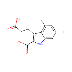 O=C(O)CCc1c(C(=O)O)[nH]c2cc(I)cc(I)c12 ZINC000103297403