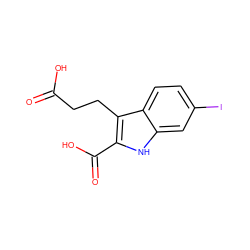 O=C(O)CCc1c(C(=O)O)[nH]c2cc(I)ccc12 ZINC000103297417