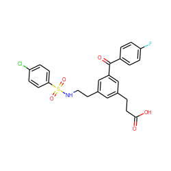 O=C(O)CCc1cc(CCNS(=O)(=O)c2ccc(Cl)cc2)cc(C(=O)c2ccc(F)cc2)c1 ZINC000026180500