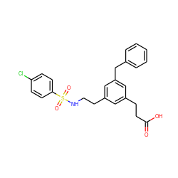 O=C(O)CCc1cc(CCNS(=O)(=O)c2ccc(Cl)cc2)cc(Cc2ccccc2)c1 ZINC000026179120