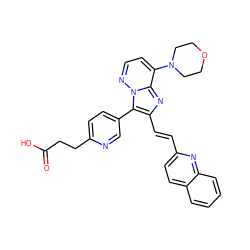 O=C(O)CCc1ccc(-c2c(/C=C/c3ccc4ccccc4n3)nc3c(N4CCOCC4)ccnn23)cn1 ZINC001772608663