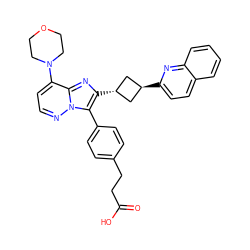 O=C(O)CCc1ccc(-c2c([C@H]3C[C@H](c4ccc5ccccc5n4)C3)nc3c(N4CCOCC4)ccnn23)cc1 ZINC001772643834