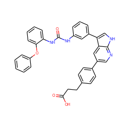 O=C(O)CCc1ccc(-c2cnc3[nH]cc(-c4cccc(NC(=O)Nc5ccccc5Oc5ccccc5)c4)c3c2)cc1 ZINC000042967208