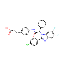 O=C(O)CCc1ccc(NC(=O)[C@@H](C2CCCCC2)n2c(-c3ccc(Cl)cc3)nc3cc(F)c(F)cc32)cc1 ZINC000066097668