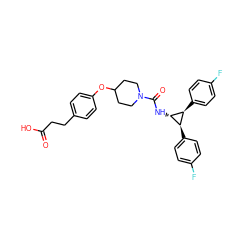 O=C(O)CCc1ccc(OC2CCN(C(=O)N[C@H]3[C@H](c4ccc(F)cc4)[C@@H]3c3ccc(F)cc3)CC2)cc1 ZINC000299862336