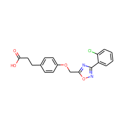 O=C(O)CCc1ccc(OCc2nc(-c3ccccc3Cl)no2)cc1 ZINC000097166012