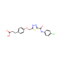 O=C(O)CCc1ccc(OCc2nnc(C(=O)Nc3ccc(Cl)cc3)s2)cc1 ZINC000653895454