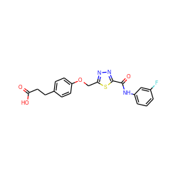 O=C(O)CCc1ccc(OCc2nnc(C(=O)Nc3cccc(F)c3)s2)cc1 ZINC000653883073