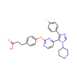 O=C(O)CCc1ccc(Oc2nccc(-c3c(-c4ccc(F)cc4)ncn3C3CCNCC3)n2)cc1 ZINC000036127090