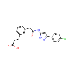 O=C(O)CCc1cccc(CC(=O)Nc2cc(-c3ccc(Cl)cc3)n[nH]2)c1 ZINC000084759250