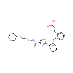 O=C(O)CCc1ccccc1C[C@@H]1[C@H]2CC[C@@H](O2)[C@@H]1c1nc(C(=O)NCCCCC2CCCCC2)co1 ZINC000169304582