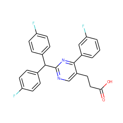 O=C(O)CCc1cnc(C(c2ccc(F)cc2)c2ccc(F)cc2)nc1-c1cccc(F)c1 ZINC000049068263