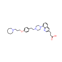 O=C(O)CCc1cnc2c(N3CCN(CCc4ccc(OCCCN5CCCCCC5)cc4)CC3)cccc2c1 ZINC000166053239