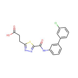 O=C(O)CCc1nnc(C(=O)Nc2cccc(-c3cccc(Cl)c3)c2)s1 ZINC000653861646