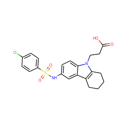 O=C(O)CCn1c2c(c3cc(NS(=O)(=O)c4ccc(Cl)cc4)ccc31)CCCC2 ZINC000028335395