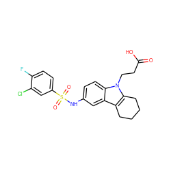 O=C(O)CCn1c2c(c3cc(NS(=O)(=O)c4ccc(F)c(Cl)c4)ccc31)CCCC2 ZINC000028127386