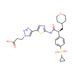 O=C(O)CCn1cc(-c2cnc(NC(=O)[C@@H](CC3CCOCC3)c3ccc(S(=O)(=O)C4CC4)cc3)s2)nn1 ZINC000169326287