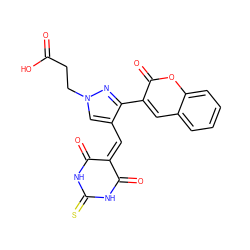 O=C(O)CCn1cc(C=C2C(=O)NC(=S)NC2=O)c(-c2cc3ccccc3oc2=O)n1 ZINC000020138087