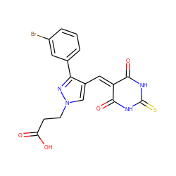 O=C(O)CCn1cc(C=C2C(=O)NC(=S)NC2=O)c(-c2cccc(Br)c2)n1 ZINC000004483876