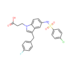 O=C(O)CCn1cc(Cc2ccc(F)cc2)c2cc(NS(=O)(=O)c3ccc(Cl)cc3)ccc21 ZINC000029405043