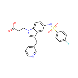 O=C(O)CCn1cc(Cc2cccnc2)c2cc(NS(=O)(=O)c3ccc(F)cc3)ccc21 ZINC000013765895