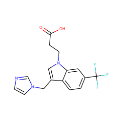 O=C(O)CCn1cc(Cn2ccnc2)c2ccc(C(F)(F)F)cc21 ZINC000027093917