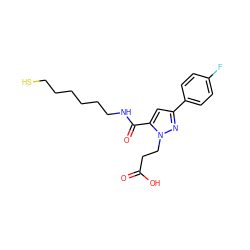 O=C(O)CCn1nc(-c2ccc(F)cc2)cc1C(=O)NCCCCCCS ZINC000653699880