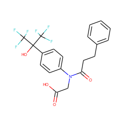 O=C(O)CN(C(=O)CCc1ccccc1)c1ccc(C(O)(C(F)(F)F)C(F)(F)F)cc1 ZINC000013682518