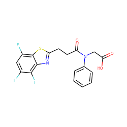 O=C(O)CN(C(=O)CCc1nc2c(F)c(F)cc(F)c2s1)c1ccccc1 ZINC000001485633