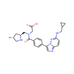 O=C(O)CN(C[C@@H]1C[C@@H](F)CN1)C(=O)c1ccc(-c2cnc3ccc(NCC4CC4)nn23)cc1 ZINC000066078228