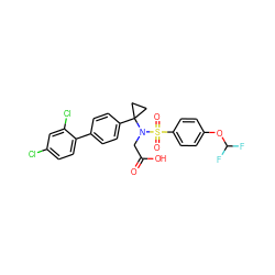 O=C(O)CN(C1(c2ccc(-c3ccc(Cl)cc3Cl)cc2)CC1)S(=O)(=O)c1ccc(OC(F)F)cc1 ZINC000118587274