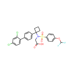 O=C(O)CN(C1(c2ccc(-c3ccc(Cl)cc3Cl)cc2)CCC1)S(=O)(=O)c1ccc(OC(F)F)cc1 ZINC000118577558