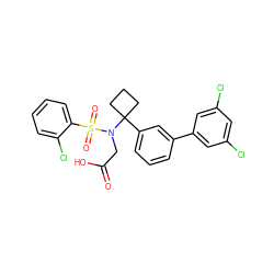 O=C(O)CN(C1(c2cccc(-c3cc(Cl)cc(Cl)c3)c2)CCC1)S(=O)(=O)c1ccccc1Cl ZINC000118586909