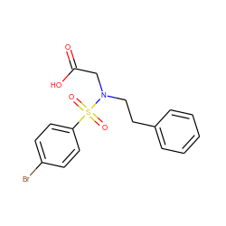 O=C(O)CN(CCc1ccccc1)S(=O)(=O)c1ccc(Br)cc1 ZINC000004980119