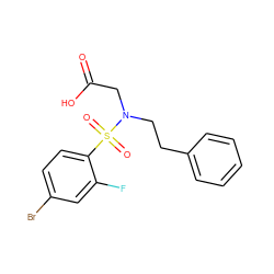 O=C(O)CN(CCc1ccccc1)S(=O)(=O)c1ccc(Br)cc1F ZINC000084615783