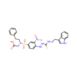 O=C(O)CN(CCc1ccccc1)S(=O)(=O)c1ccc(NNC(=S)NCCc2c[nH]c3ccccc23)c([N+](=O)[O-])c1 ZINC000027845069