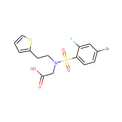 O=C(O)CN(CCc1cccs1)S(=O)(=O)c1ccc(Br)cc1F ZINC000084618766