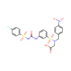 O=C(O)CN(Cc1ccc([N+](=O)[O-])cc1)S(=O)(=O)c1cccc(NC(=O)NS(=O)(=O)c2ccc(F)cc2)c1 ZINC000029488016